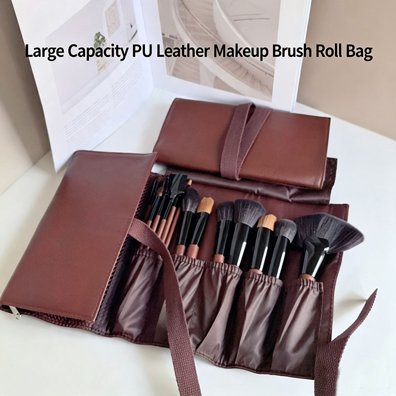 Travel Accessories Toiletries - Tas Gulung Kuas Makeup Kulit PU,