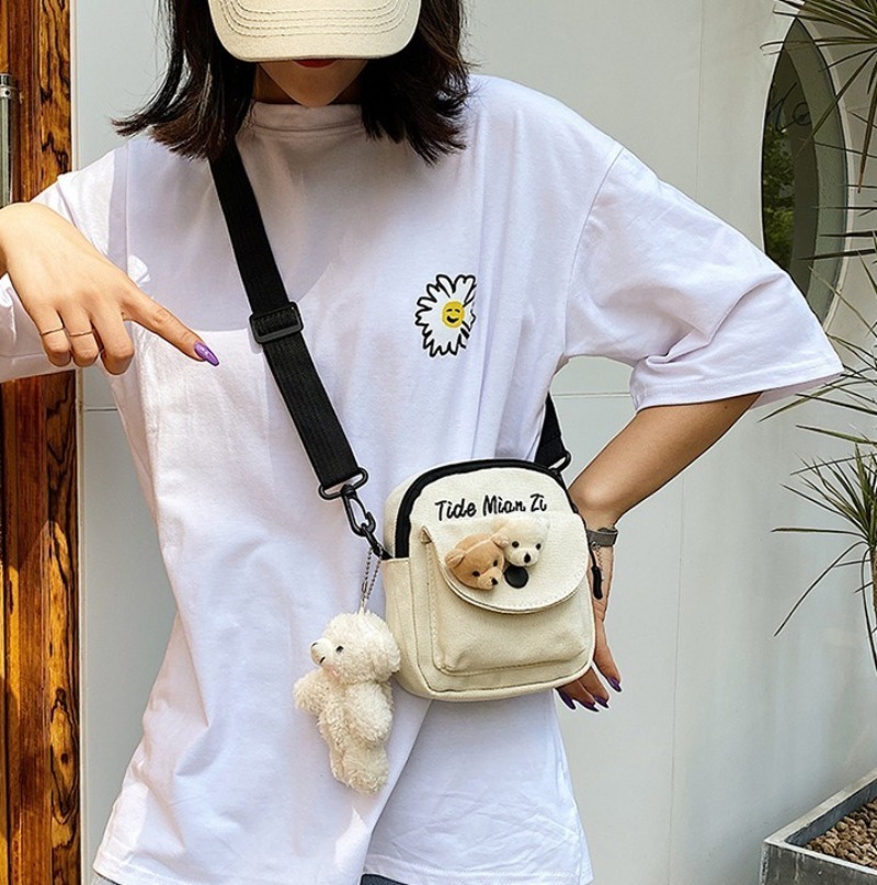 Travel Accessories For Girls - Tas Selempang Mini Kanvas Beruang Lucu