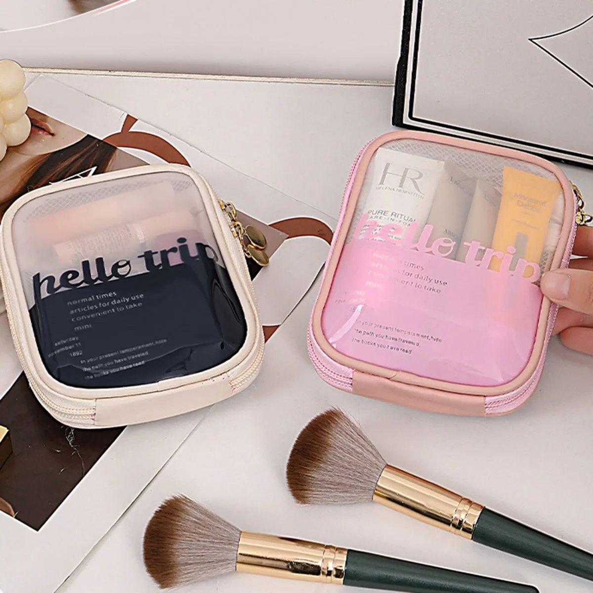 Travel Accessories Toiletries - Kantong Kosmetik Transparan Portabel, Organizer Lipstik,