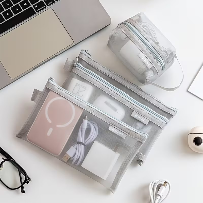 Tas Organizer Jaring Abu-abu – - Travel Accessories Electronics ulasan dan harga